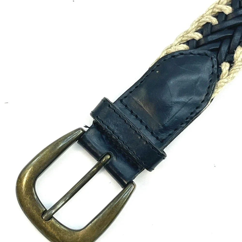 Womens Belt Black Tan 8 Twine Medium Brass Buckle Unbranded‎ Leather